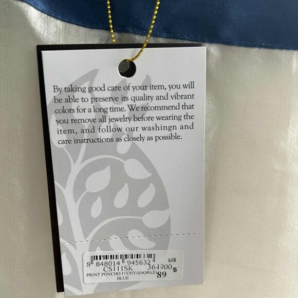 NWT Artisans Angkor Ivory & Indigo Floral Light Pure Silk Poncho — Free Size - Picture 8 of 12